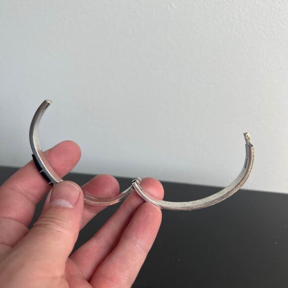 Vintage Mexico Silver Bracelet, Inlaid Onyx - Picture 4 of 5